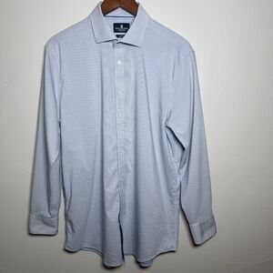 Psycho Bunny Blue White Checkered Print Long Sleeve Mens Size 16.5 x 32/33